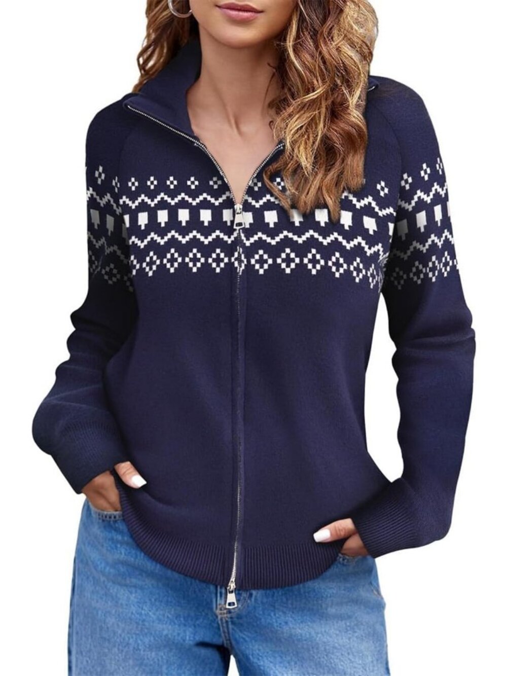 Plus Size Lightweight Zip-Up Cardigan, Long Sleeve Oversized Knit Sweater